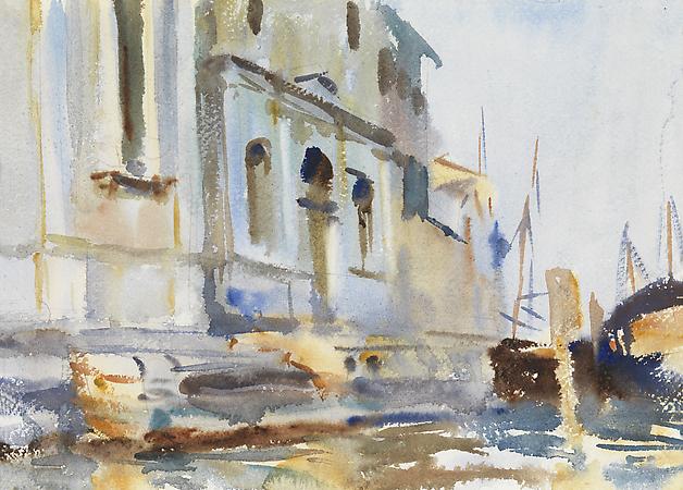 John Singer Sargent (1856-1925)
Zattere, Spirito Santo and Scuola, c. 1902
Watercolor on paper
9 1/2 x 13 1/4 inches Image