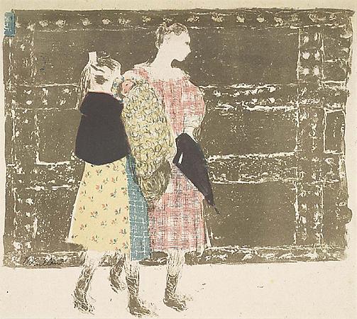 Edouard Vuillard
Sur le Pont de l'Europe, c. 1899
Lithograph printed in colors
Image: approx. 12 x 13 3/4 inches, (30.7 x 35 cm)
Sheet: 13 1/8 x 15 1/2 inches, (33.4 x 39.5 cm)
Signed in pencil
From the edition of 100
Roger-Marx 40 Image