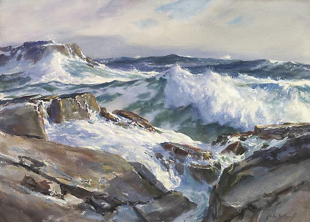 John Whorf (1903-1959)
Rolling from the East, Maine Coast, c. 1950
Watercolor on paper
21 1/8 x 29 3/8 inches Image