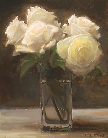 Jacob Collins (b. 1964)
White Roses II, 2010
Oil on canvas panel
14 x 11 inches Image
