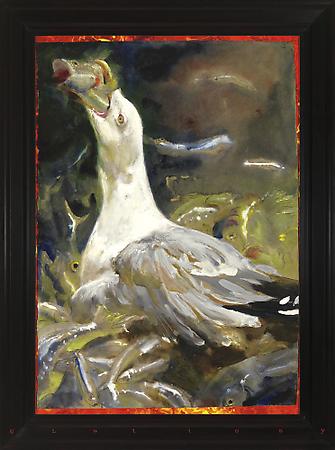 Jamie Wyeth (b. 1946)
Gluttony (Seven Deadly Sins), 2005
Combined mediums on hand-wove, toned paper mounted on archival board
34 1/2 x 24 1/4 inches
Signed lower left: J. Wyeth
Image