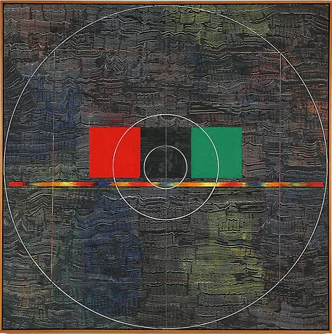 Red, Black, Green (1980)
Acrylic on canvas
64h x 64w in (162.56h x 162.56w cm)