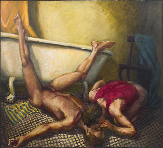 Blue Towel, Red Tank (1988)
Oil on canvas
66h x 71.94w in (167.64h x 182.73w cm)
