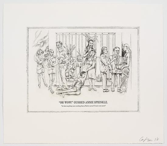 The Undiscovered Amerindians; "Oh Wow!" Gushed Annie Sprinkle (2012)
Intaglio, engraving, and drypoint etching on paper; 21h x 18.3w in (53.3h x 46.5w cm); Edition of 8 with 2 APs