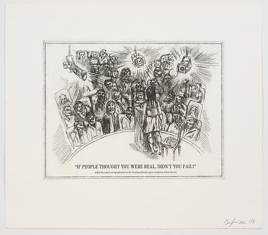 The Undiscovered Amerindians; If People Thought You Were Real, Didn't You Fail? (2012)
Intaglio, engraving, and drypoint etching on paper; 21h x 18.3w in (53.3h x 46.5w cm); Edition of 8 with 2 APs