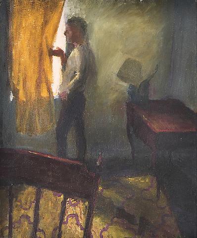 Falling Lamp (1987)
Oil on canvas
19.25h x 15.63w in (48.9h x 39.7w cm)