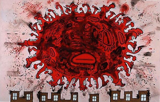 Red Sun in the Morning
1999-2000
 69 3/4 x 110 inches 
Mixed media, acrylic on canvas
