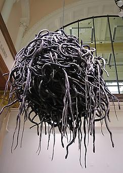 MIA FEUER
The Megiddo Intersection (detail)
2008, steel, enamel paint, 200 cast black foam rubber snakes, crane approx: 2 x 25 feet, ball of snakes: 4 feet diameter