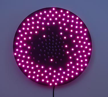 Leo Villareal
Little Bang (warm view)
2008, 200 LEDs, microcontroller, circuitry and anodized aluminum, 2 feet-diameter, edition: 5.
Contact gallery for details/video.
