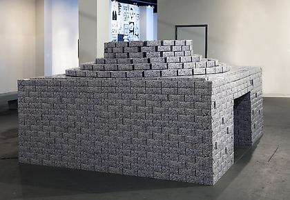 NARA PARK
It Was Written On the Wall
2012, paper boxes, vinyl flooring, synthetic plant, vent, 113 x 108 x 71 inches