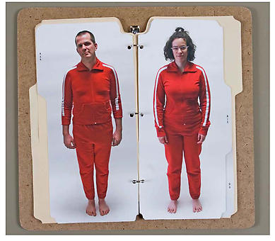 Sarada Conaway (University of Maryland)
<i>suit study</i> - 2007-08, cork, folders and digital photographs, 14 x 15 inches
