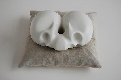Kenny Hunter
Mirth, Melncholy, Misfortune and the Muse
2009, plaster, paint, linen and feathers, 13 x 13 x 6 inches.