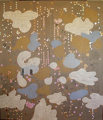 <i>Elena's Weather</i>, 2010
Oil, wax and collage on canvas
76 3/4  by 65 inches (195 x 165 cm) Image