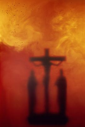 <i>Crucifixion II</i>, 1987
Cibachrome print, silicone, acrylic, wood frame
40 by 27 1/2 inches (101.6 x 69.9 cm)
Edition 2/4 Image