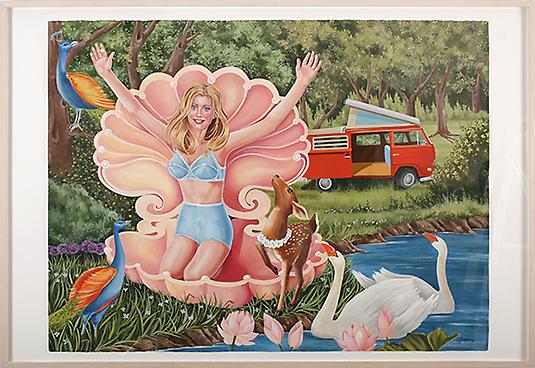 lauren bergman
<i>awakening in the imminent utopia</i>
acrylic on paper
40" x 60" in. (101.6 x 152.4 cm.)
44 1/4" x 64" in. (112.4 x 162.6 cm.) framed