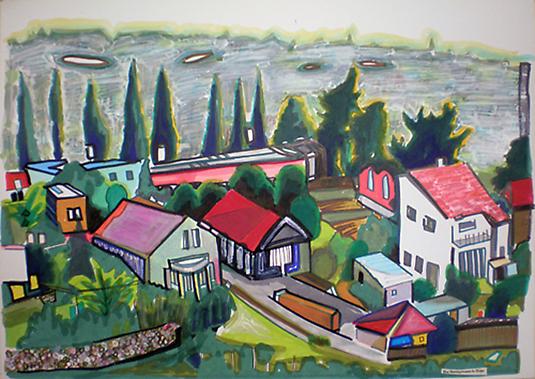 Talia Israeli
Untitled, 2010	  
650m above sea level 
Color pen & acrylic on paper 
40X55 cm