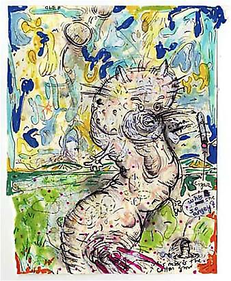 William Pope.L
<i>Failure Drawing #390
Why She So Angry?</i>, 2003-8
Ink, ballpoint pen, colored marker, 
Watercolor and acrylic on paper
9 x 7 5/8 inches
22.86 x 19.37 cm