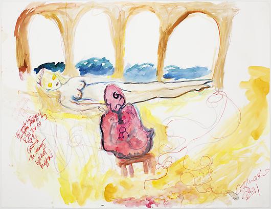 <i>Post Mortem</i>, 2011
Watercolor, marker, colored pencil, and graphite on paper
38 1/2 x 50 inches