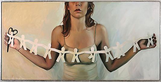korin faught
<i>paperman</i>
oil on panel
24" x 48" in. (61 x 121.9 cm.)
25" x 49 1/8" in. (57.2 x 124.8 cm.) framed