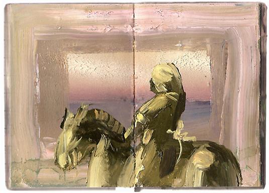 Meydad Eliyahu
Untitled, 2009	  
Outland series, oil on book
23 X 18 cm