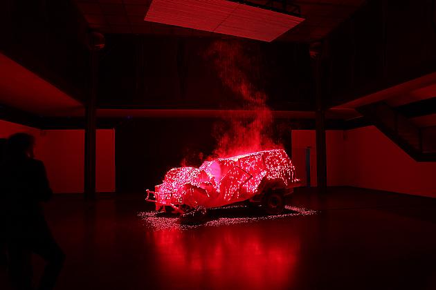 Transition, 2007/2010
Automobile, laser lights, fabric, fog machine, sound
Dimensions variable