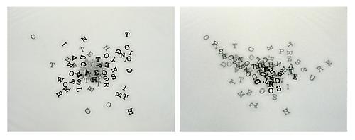 <i>Spelling Secrets (III)</i>, 2008
Collage with vellum and stickers mejure
Diptych, each panel 17 x 14 inches (43.2 x 35.6 cm)