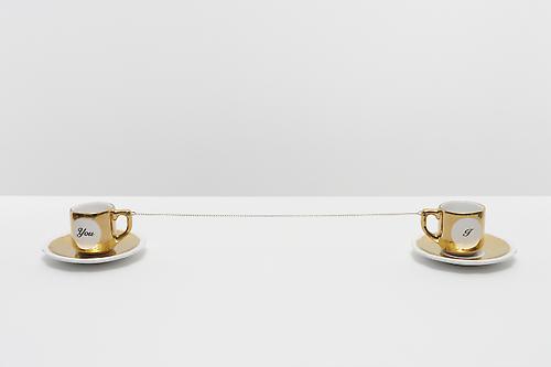 <i>You and I</i>, 2011
Ceramic and gold chain
Dimensions variable, cup/saucer height 2.5 inches high