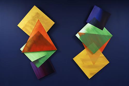 <i>Mozart and Mozart Upside Down and Backward</i>, 1985-6
Oil on shaped canvas
89 x 115 5/8 x 4 inches (226.1 x 293.7 x 10.2 cm)