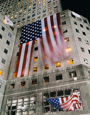 Flags on the façade of the World Financial Center