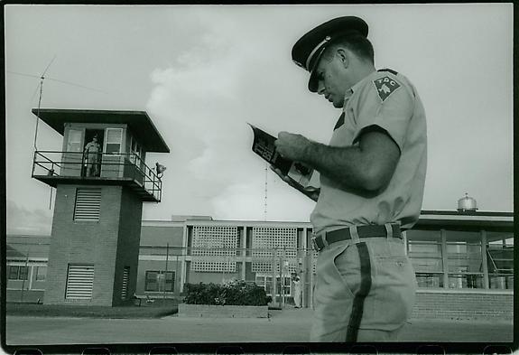 Ellis, Main Gate, Guard with Bikeriders, 1969