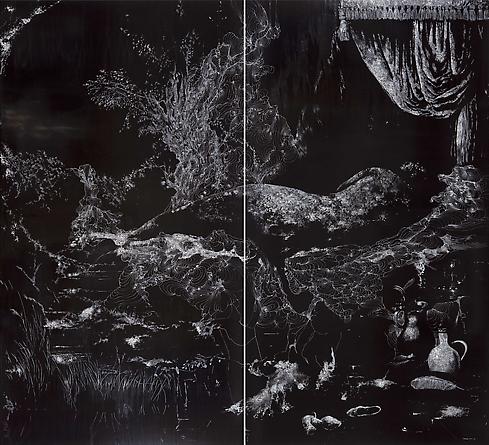 Waterfall, 2011
Two unique hand-painted chromogenics print with mixed media [diptych], 75 7/8 x 83 inches (192.7 x 210.8 cm) overall