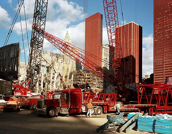 A crane being erected on the corner of West and Liberty