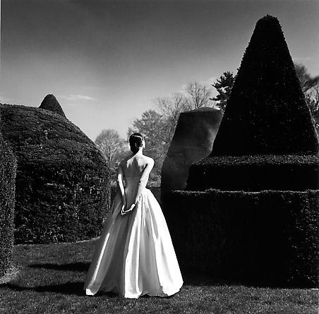 Bernadette in white dress from behind, Longwood Gardens, 1997