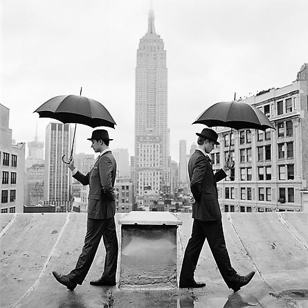Reed and Nathan with Umbrellas on Rooftop, New York, NY 2011