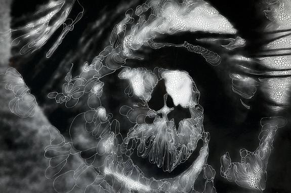 Eye #01 (detail), 2012
Unique hand-painted gelatin silver enlargement print with mixed media, 48 x 38 9/16 inches.