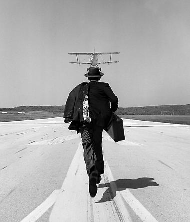 A.J. chasing airplane, Orange County Airport, NY, 1998
