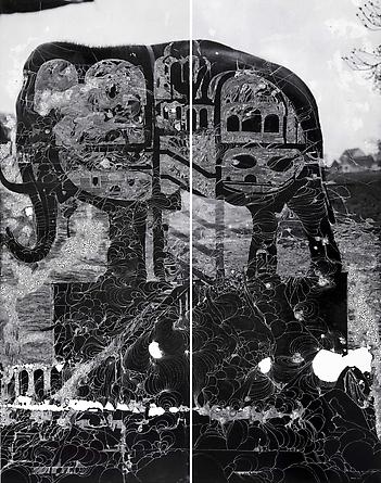 Room in the Elephant (after Alavoine), 2011
Two unique hand-painted chromogenic prints with mixed media [diptych], 79 1/2 x 61 1/2 inches (201.9 x 156.4 cm) overall