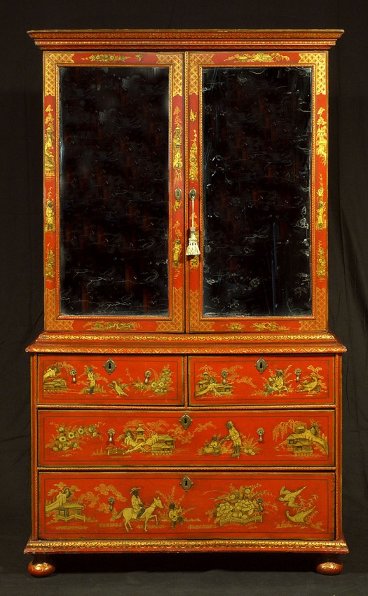 A Queen Anne Red Japanned Two Door Mirrored On Chest Hyde