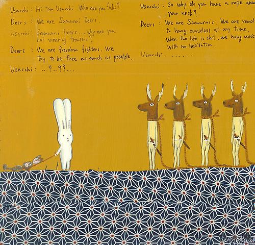 Samurai deers
Acrylic on board
20 x 21.5 cm
2009