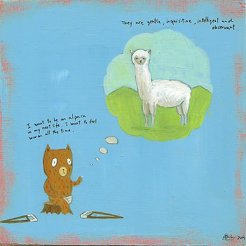 I want to be an alpaca
Acrylic on board
20 x 21 cm
2009