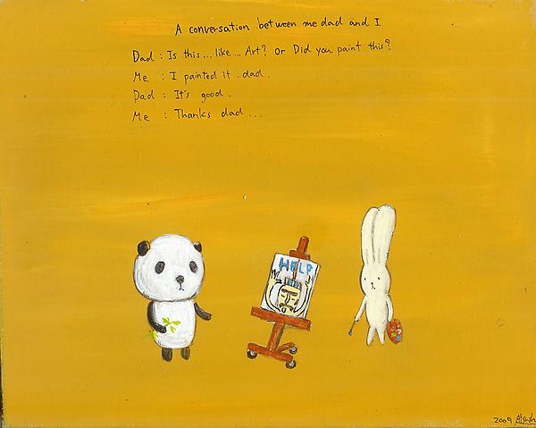 A conversation between me Dad and I
Acrylic on board
18 x 23 cm
2009
