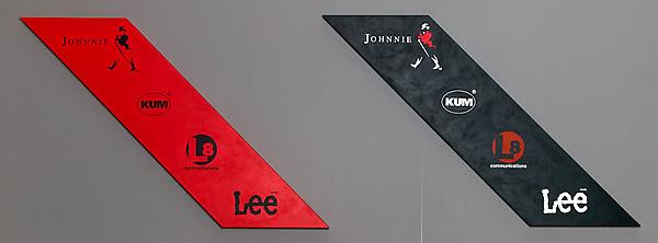 Left:
Elijah Blue
Johnny-Come-Lately (Red Parallelogram Legend), 2010
Acrylic on canvas
50 x 18 inches

Right:
Johnny-Come-Lately (Parallelogram Legend), 2010
Acrylic on canvas
50 x 18 inches