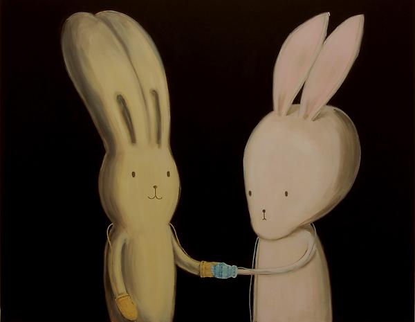 Nice to meet you (Usacchi meets BB [Brainy Bunny] for
the first time
Oil on linen
120 x 150 cm
2008