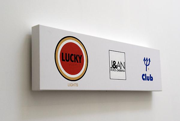 ELIJAH BLUE 
Lucky-Jean-Club (Legend), 2010 
Inkjet, fiber and acrylic on canvas on panel 
10 x 36 inches