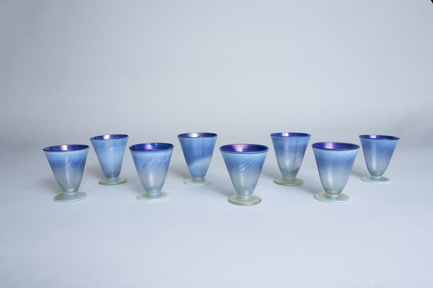 Tiffany Favrile Glass Set of Pastel Sherry Glasses 1