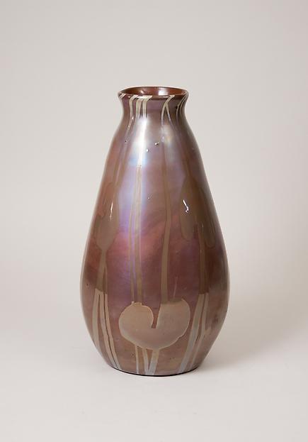 Tiffany Favrile Glass Monumental Vase with Lily Pad Decoration 1