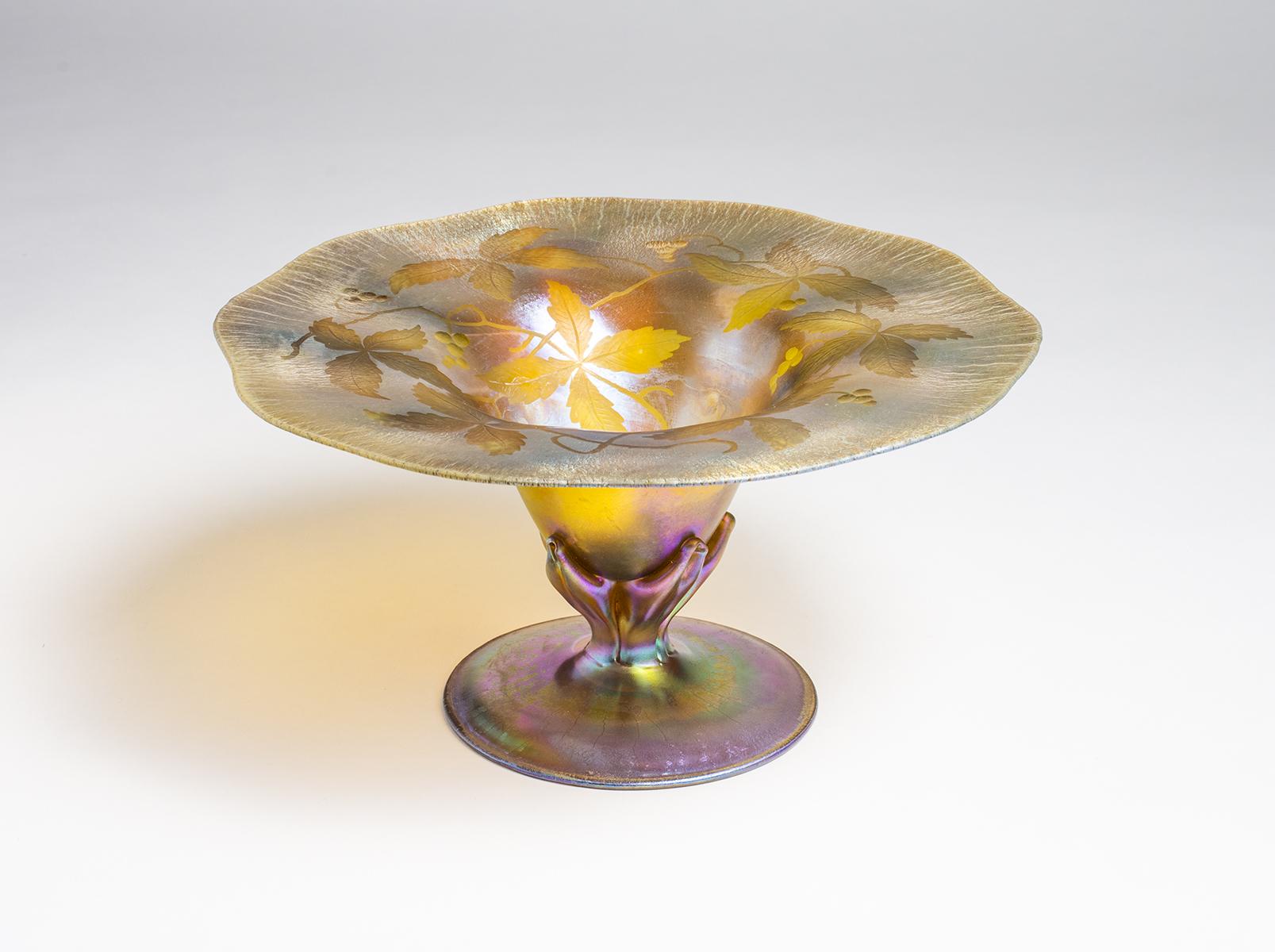 Tiffany Favrile Glass Carved Center Bowl 1