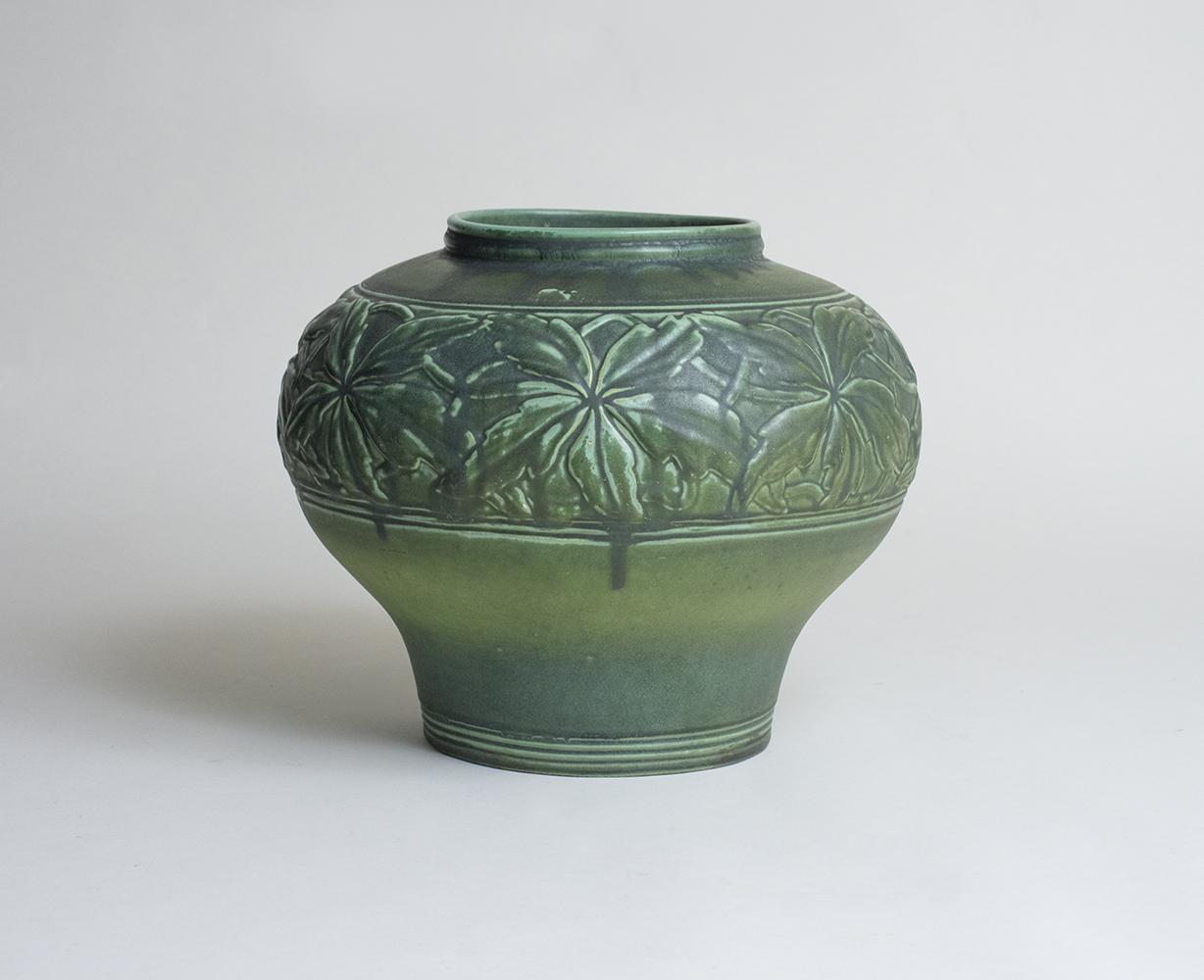 Tiffany Favrile Pottery Vase with Chestnut Leaves 1