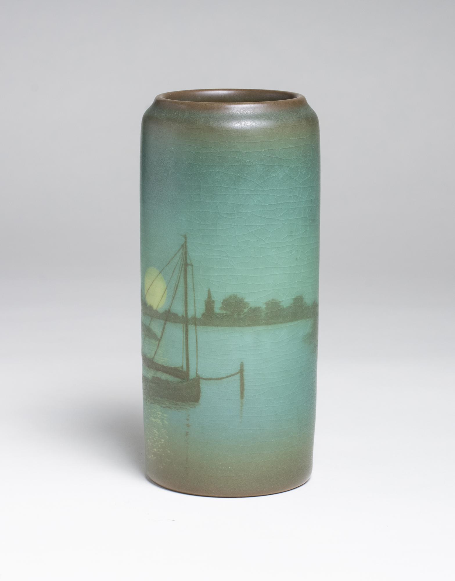 Sallie Coyne for Rookwood Pottery Scenic Vellum Harbor Vase 3