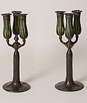Tiffany Studios <br>Bronze and Favrile Glass Three-Light Candelabra